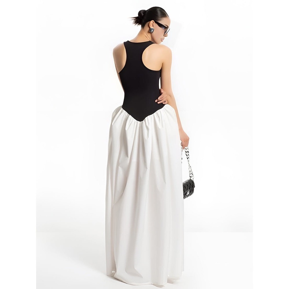 Commense Black & White Maxi Dress V Neck Sleeveless Evening Party Gown Size S - Picture 3 of 5